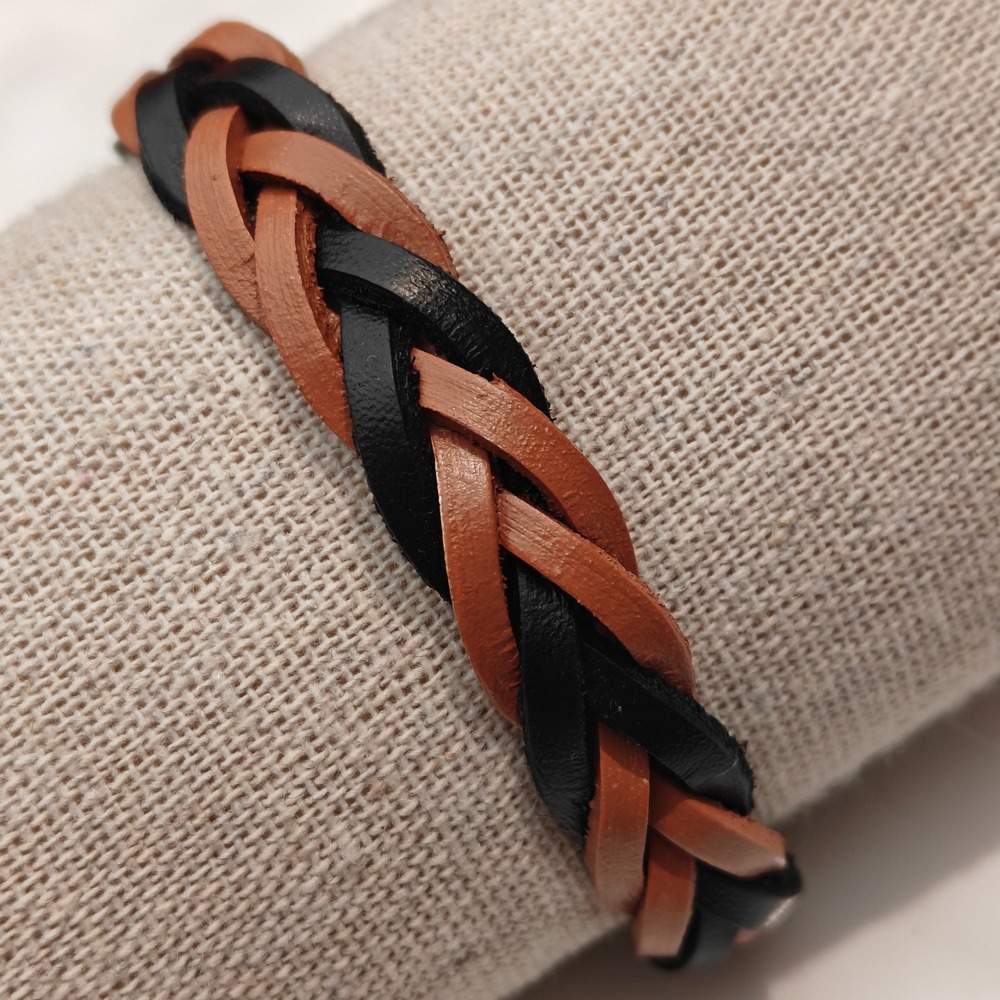 Mens Braided Imitation Faux Leather Bracelet Black Brown Adjustable Woven Wrap